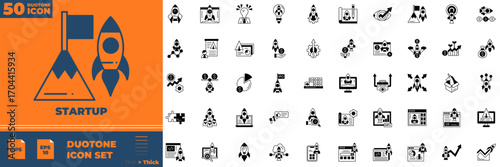 Startup Duotone Icon Pack – Startup, Strategy, Vision, and Success