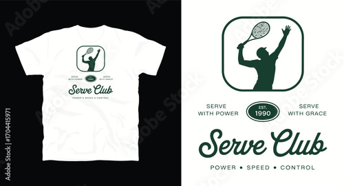 Serve Club tennis t shirt design, vector graphic, typographic poster or tshirts street wear and Urban style