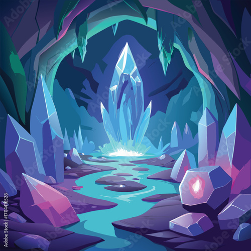 Enchanted Crystal Grotto with Luminescent River cave