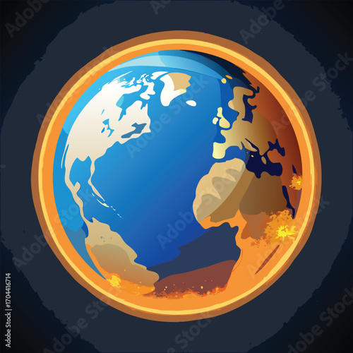 Earth Globe with Visible Core and Continents planet