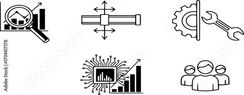 Analysis, statics, engineering, Data Science, and people team icon set vector