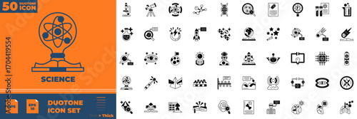 Science Duotone Icon Set – Research, Laboratory, Chemistry, and Biology Icons