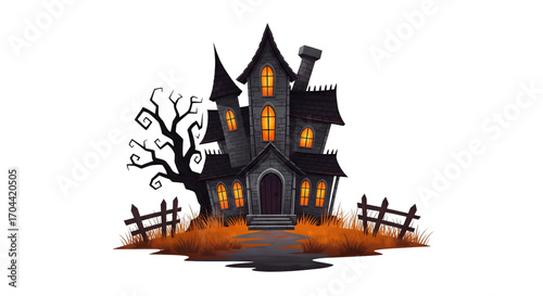 Spooky Haunted House with Orange Glow