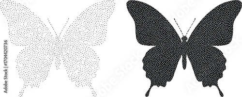 Vector art of two butterflies, one black and one white