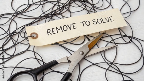 Scissors and Tag on Tangled Wires Highlighting Problem Solving Concept