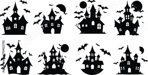 Haunted House Silhouettes – Spooky Halloween Castle Vector