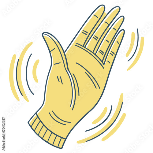 Waving yellow hand symbol motion lines gesture communication friendly greeting art