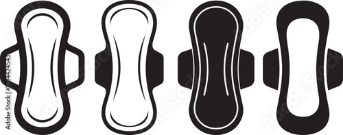 Four sanitary pads in silhouette with contrasting black and white designs