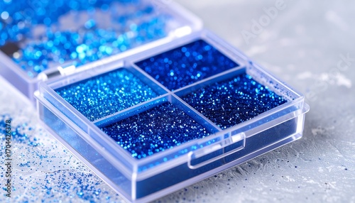 Close-up of a plastic glitter palette