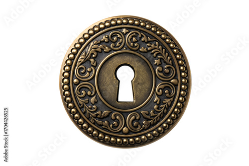 Ornate Keyhole Escutcheon Vintage Brass Design with Intricate Floral and Beadwork Details