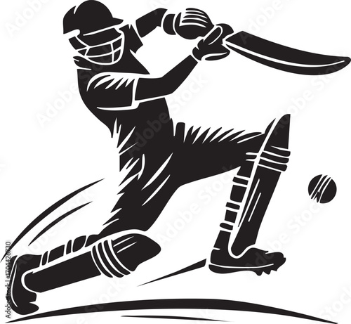 Vector of Batsman in Full Swing Cricket Shot