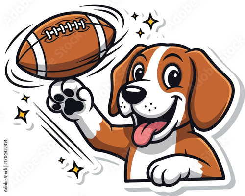Vector art of cute beagle dog playing with a football