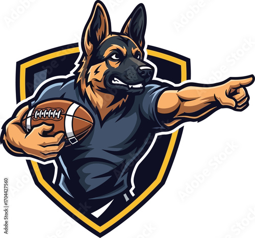 Vector art of german shepherd dog with football