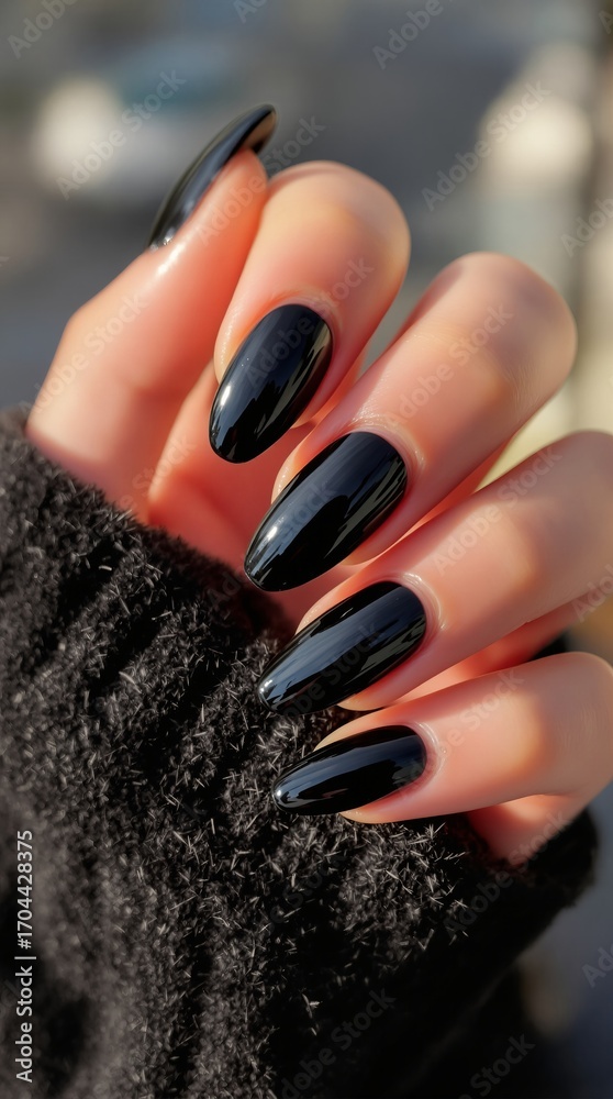 Obraz premium Beautiful woman's nails in black color