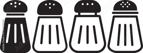 Four classic salt and pepper shakers arranged in a row silhouette