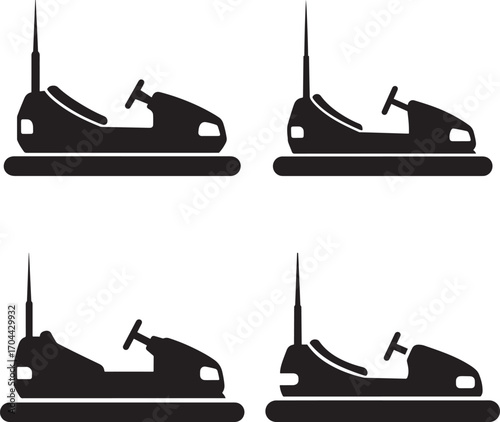 Four identical bumper car silhouettes arranged in a four panel grid