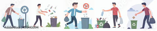 vector of a young man throwing away trash