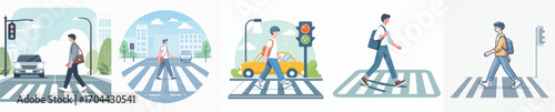 vector of a young man crossing the road
