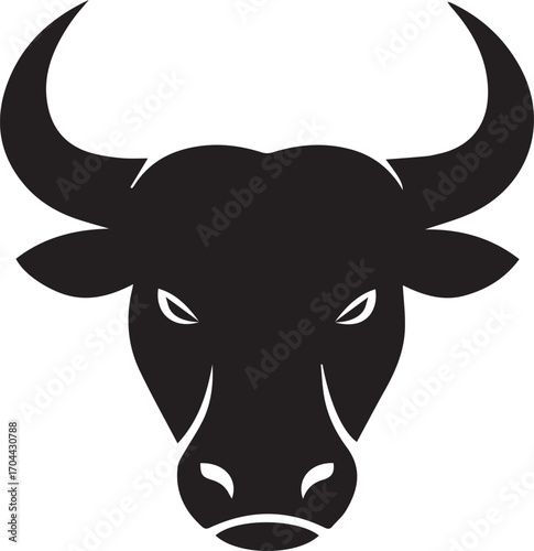 Stylized Silhouette of a Bull Head with Prominent Horns and Fierce Eyes