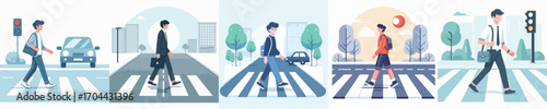 vector of a young man crossing the road