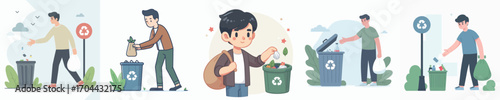 vector of a young man throwing away trash