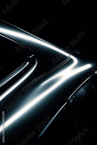 Close-up of a sleek, dark-colored vehicle's rear, highlighting its curves and reflective surface.  The lighting emphasizes the car's design lines