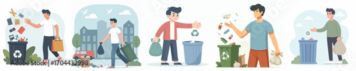 vector of a young man throwing away trash
