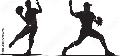 Two baseball pitchers in action captured in a dynamic silhouette