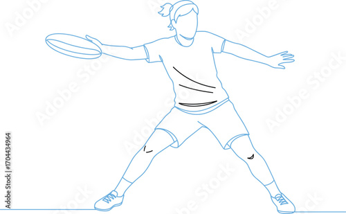 Ultimate frisbee player, athletic stance, disc sport action, line drawing, vector illustration, dynamic pose, fitness movement, outdoor activity, sports concept