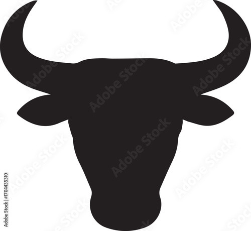Silhouette of a Bull Head with Horns Animal Icon Graphic