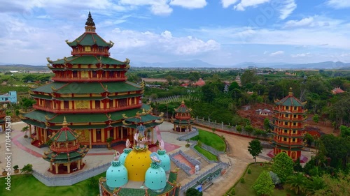 Aerial view Lien Tinh Temple, Dai Ninh Pagoda Da Lat city, Vietnam.