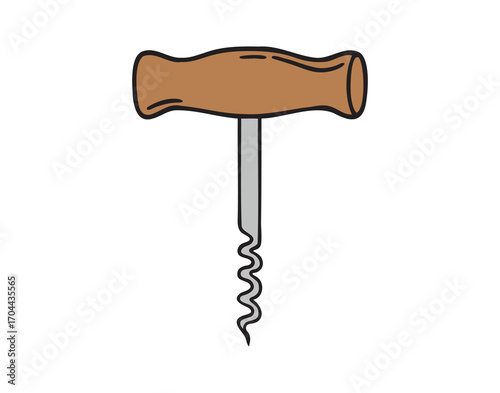 Wooden wine corkscrew icon doodle hand drawn. colorful cartoon line drawing clipart symbol