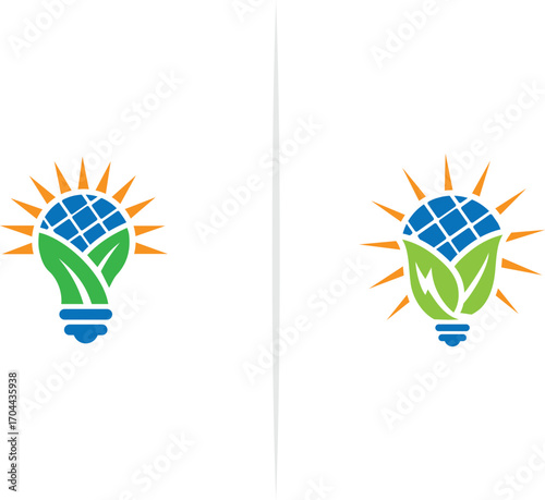 Eco lightbulb and renewable energy logo design, EPS 10 vector