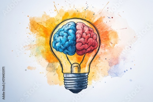 Creative concept of colorful brains inside a lightbulb