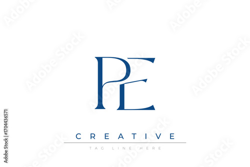 Blue stylized letters PE combined in a modern design on a clean white background, evoking professionalism and creativity. Ideal for branding, business identity, and corporate representation concepts.