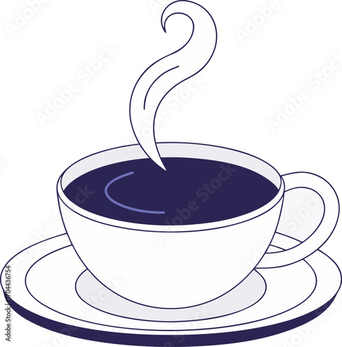 Steaming hot coffee cup and saucer with wispy steam rising a delicious morning brew