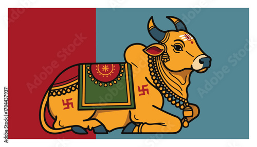 Sacred Nandi Bull a Hindu Deity Vector Illustration