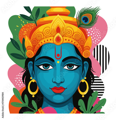 Modern Abstract Portrait of Lord Krishna for Janmashtami