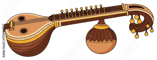Vector Illustration of an Indian Classical Music Instrument Veena