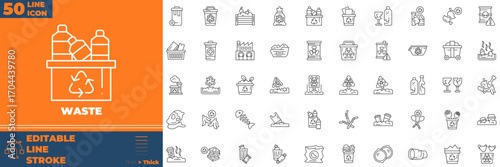 Waste Line Icons – Recycling, Trash, and Eco Management