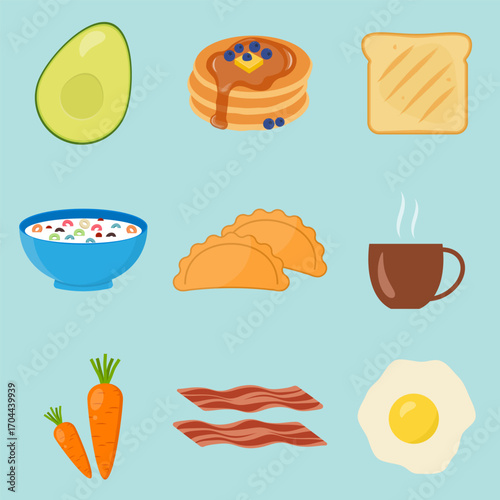Breakfast food icons design illustration