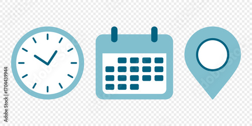Time, date and address icon vector
