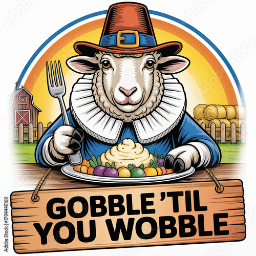 Thanksgiving sheep feast, Shaun the Sheep style, autumn colors -