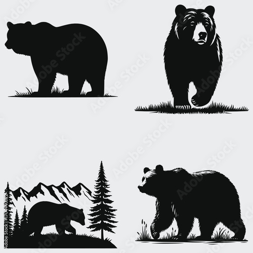 Outdoor Bear SVG Bundle, Bear Silhouette Vector SVG
