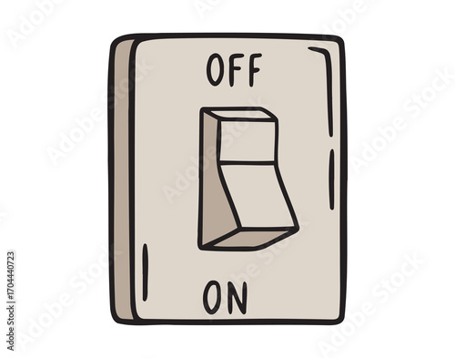energy, turning off lights. Turn on and off the light switch retro vintage old icon doodle hand drawn. colorful cartoon line drawing clipart symbol
