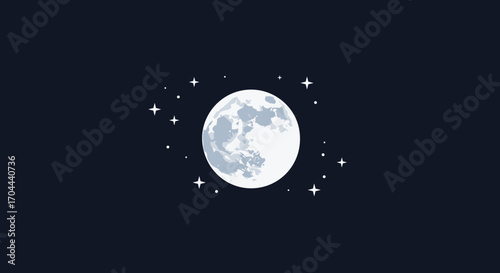 Full Moon Glowing Brightly Surrounded by Sparkling Stars in the Dark Night Sky Magical Celestial Scene