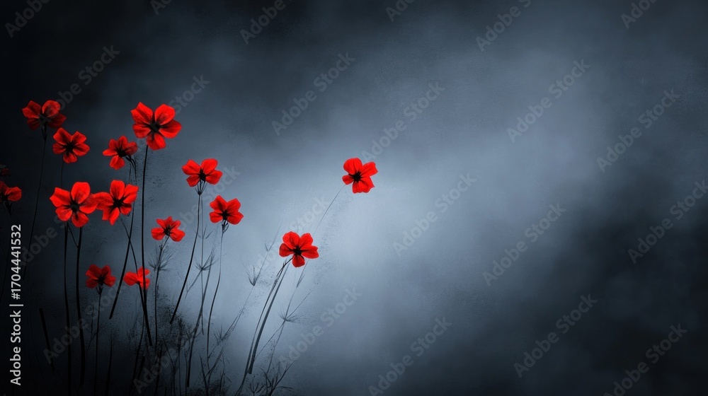 Obraz premium Red flowers on moody gray background