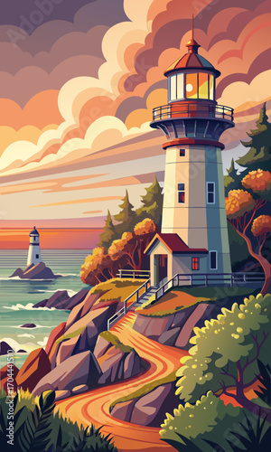 lighthouse on the coast of the sea