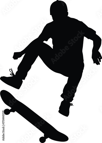 Vector art of skateboarder silhouette performing trick