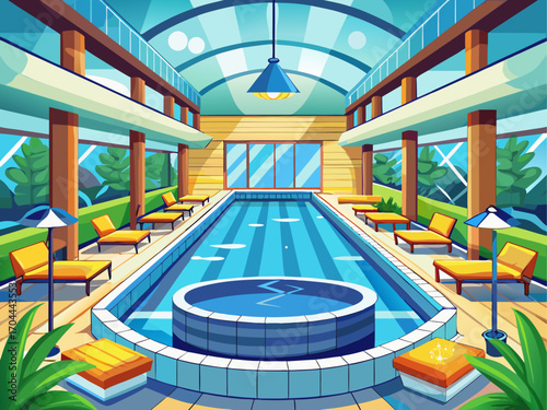 A high-quality vector illustration of a spa swimming pool hall with relaxing design, isolated on a white background